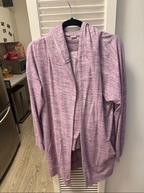 Light Purple Open-Front Hooded Women's cardigan set with joggers